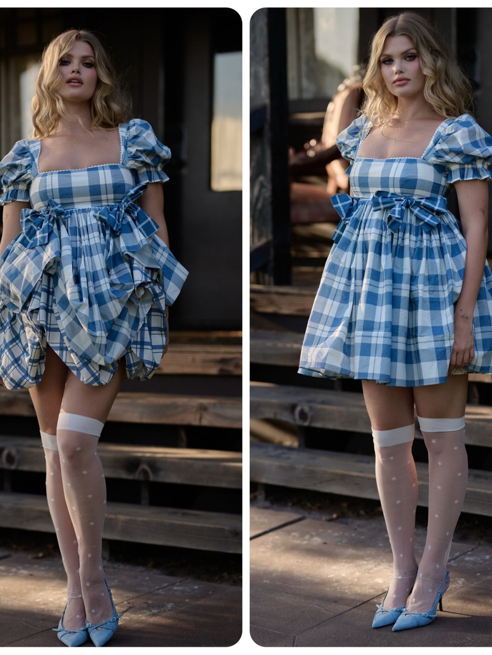 Selkie Blue and White Plaid Tea Towel Mini Love Story Dress